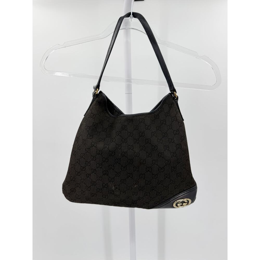 Gucci Black GG Monogram Canvas Leather Shoulder Hobo Bag Purse Vintage Handbag - Picture 8 of 12